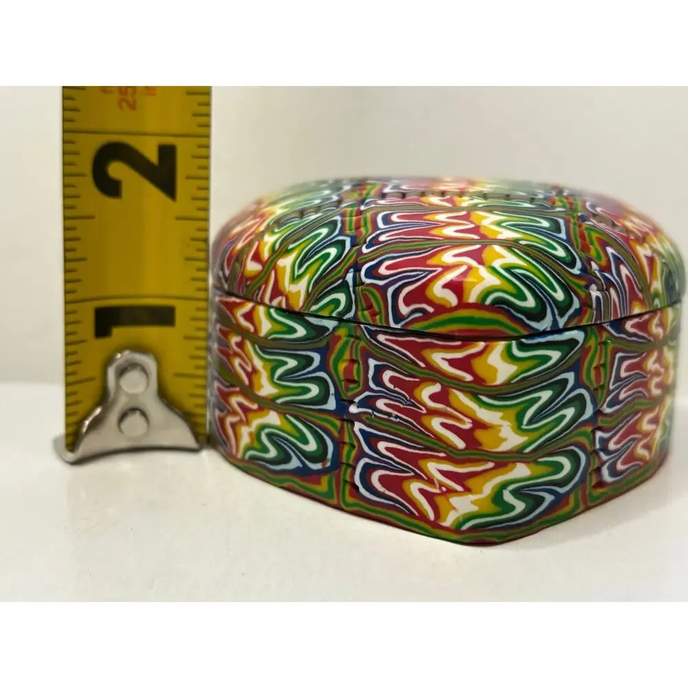 Vntg 90s Rainbow Heart Trinket Box –Polymer Clay Style Lidded Dish, Trippy Retro